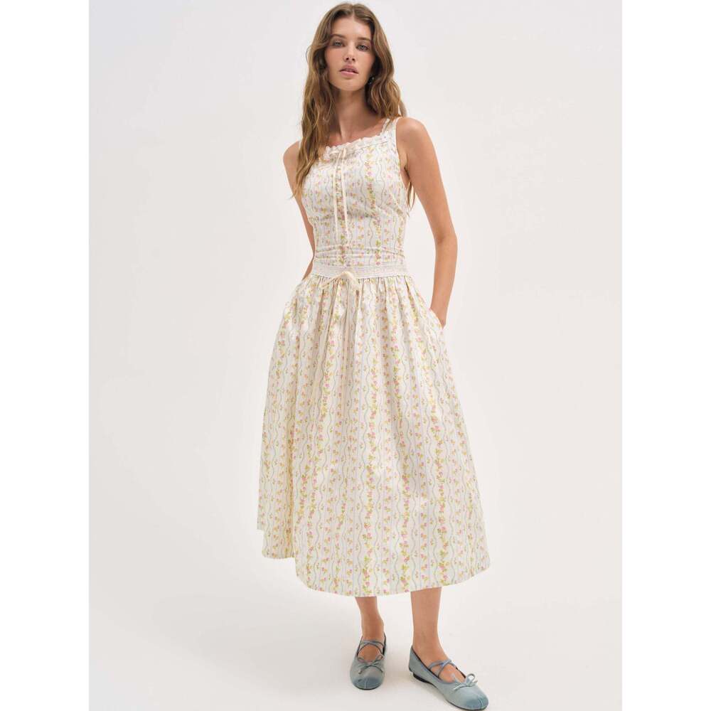 For Love & Lemons Brigitta Floral Midi Dress M / Ivory